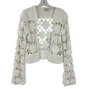 Francesca’s floral crochet cropped open cardigan cottagecore coastal spring S